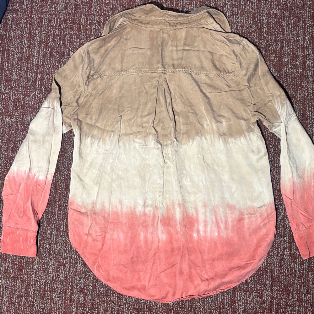 Cloth & Stone for Anthropologie brown/coral dip dye loose fit long sleeve blouse - Picture 8 of 14